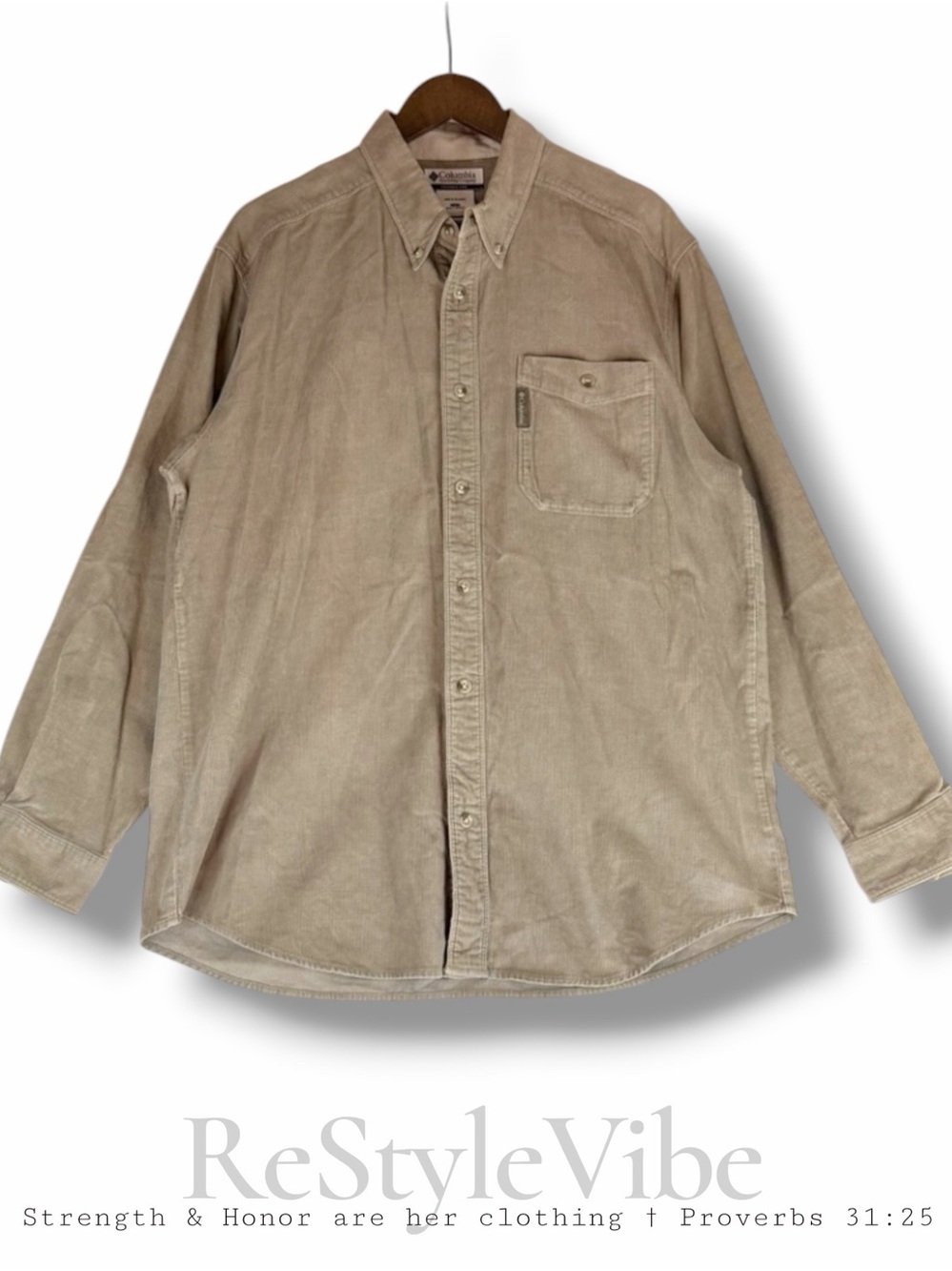 COLUMBIA Men’s Size L Shirt Button Down Long Sleeve Tan Corduroy Style
